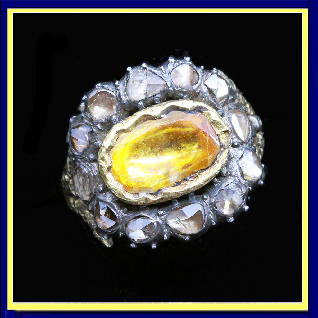 antique Victorian man's ring yellow sapphire diamond gold Unisex
