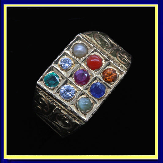 Antique Navaratna ring gold gems diamond sapphire amulet man woman unisex