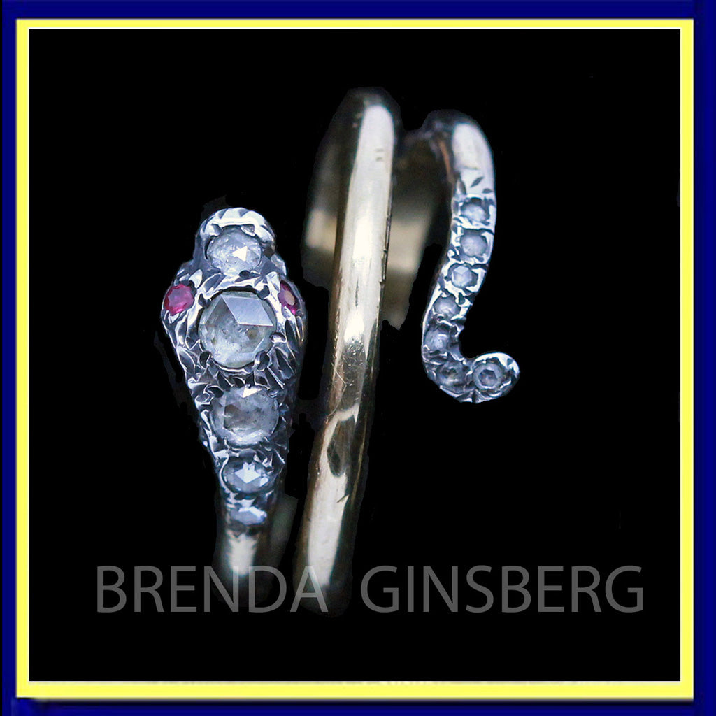 antique Victorian snake ring gold silver diamonds rubies Unisex man woman