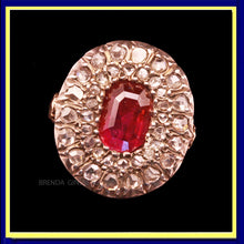 Antique Victorian Ring Ruby Diamonds 18k Gold Silver (7149)