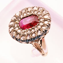 Antique Victorian Ring Ruby Diamonds 18k Gold Silver (7149)