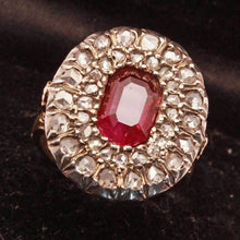 Antique Victorian Ring Ruby Diamonds 18k Gold Silver (7149)