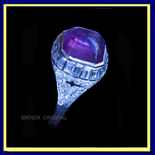 Antique Art Deco Ring Platinum 18k Gold Diamonds Sugar Loaf Amethyst French(7170)