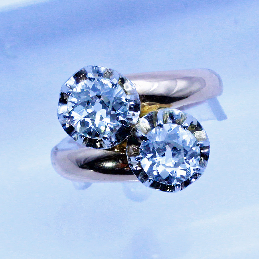 Antique Victorian Ring 18k Gold Diamonds Toi Moi Crossover Engagement Ring (7180)
