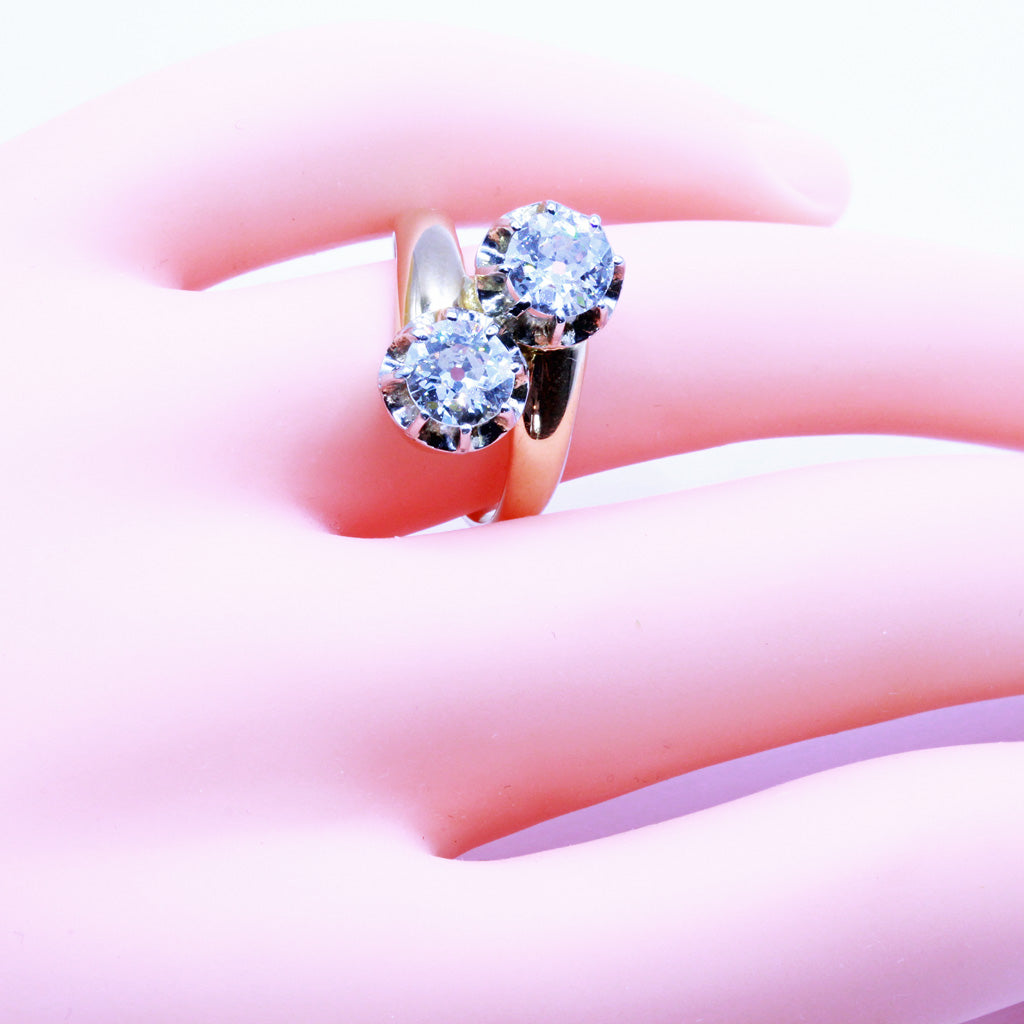 Antique Victorian Ring 18k Gold Diamonds Toi Moi Crossover Engagement Ring (7180)