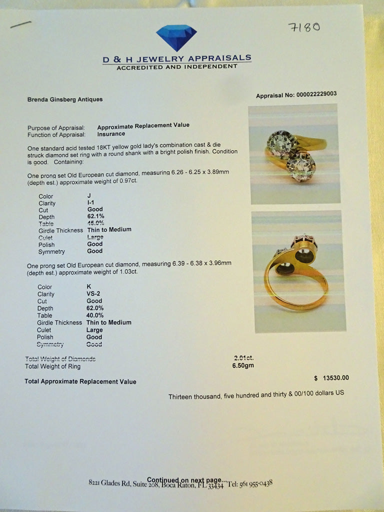 Antique Victorian Ring 18k Gold Diamonds Toi Moi Crossover Engagement Ring (7180)