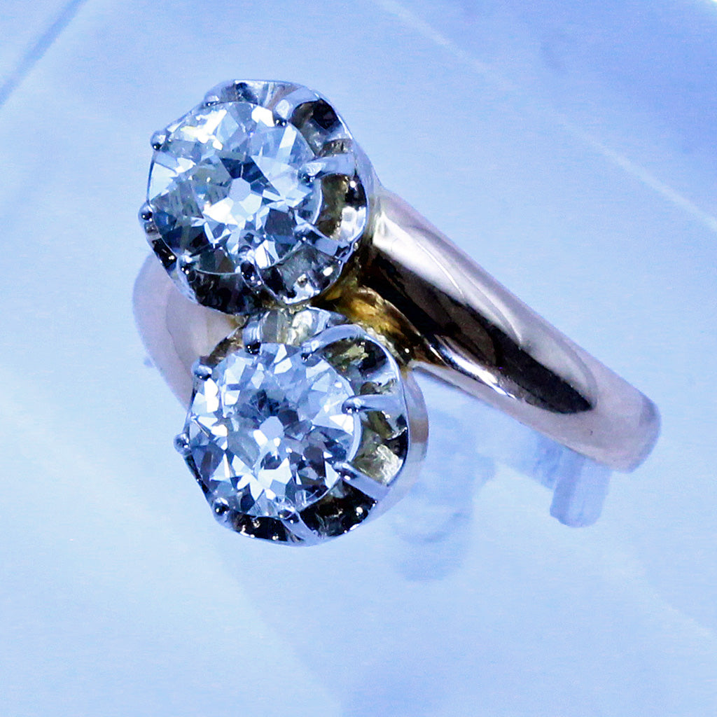 Antique Victorian Ring 18k Gold Diamonds Toi Moi Crossover Engagement Ring (7180)