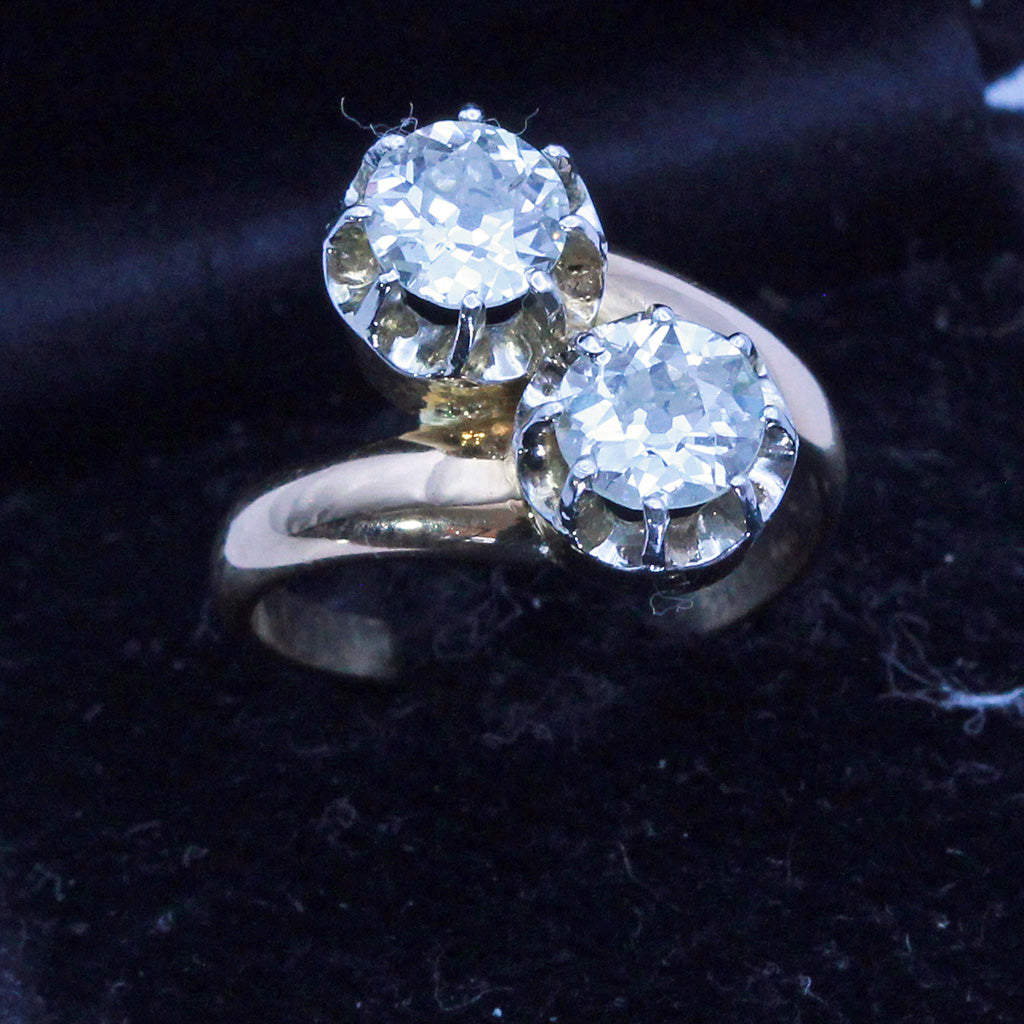 Antique Victorian Ring 18k Gold Diamonds Toi Moi Crossover Engagement Ring (7180)