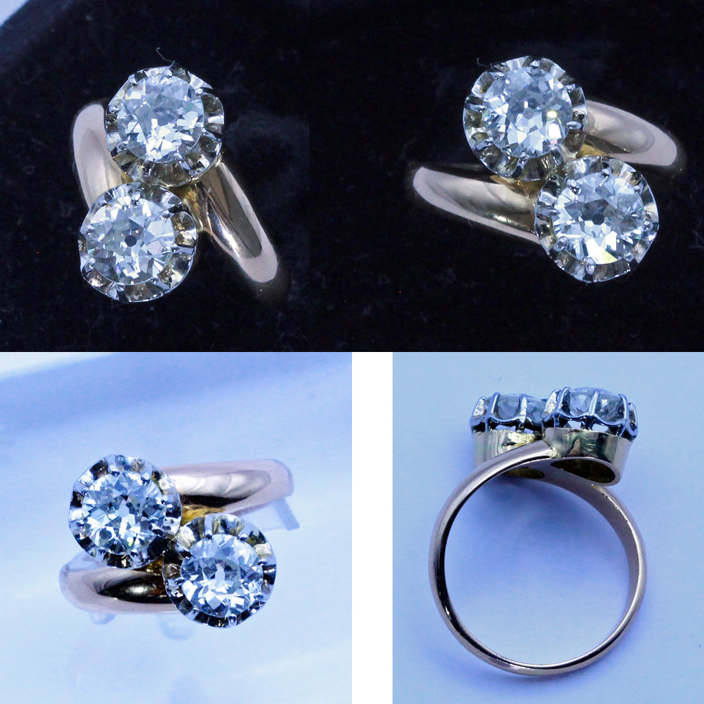 Antique Victorian Ring 18k Gold Diamonds Toi Moi Crossover Engagement Ring (7180)