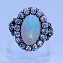 Antique Victorian Ring Natural Opal and Diamonds 18k Gold Silver (7192)