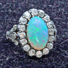 Antique Victorian Ring Natural Opal and Diamonds 18k Gold Silver (7192)