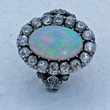 Antique Victorian Ring Natural Opal and Diamonds 18k Gold Silver (7192)