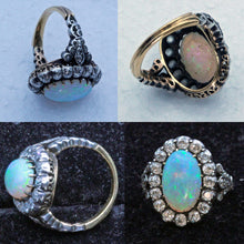 Antique Victorian Ring Natural Opal and Diamonds 18k Gold Silver (7192)