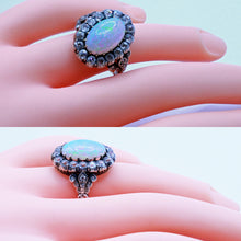 Antique Victorian Ring Natural Opal and Diamonds 18k Gold Silver (7192)