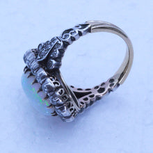 Antique Victorian Ring Natural Opal and Diamonds 18k Gold Silver (7192)