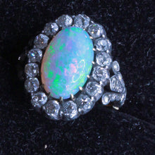 Antique Victorian Ring Natural Opal and Diamonds 18k Gold Silver (7192)