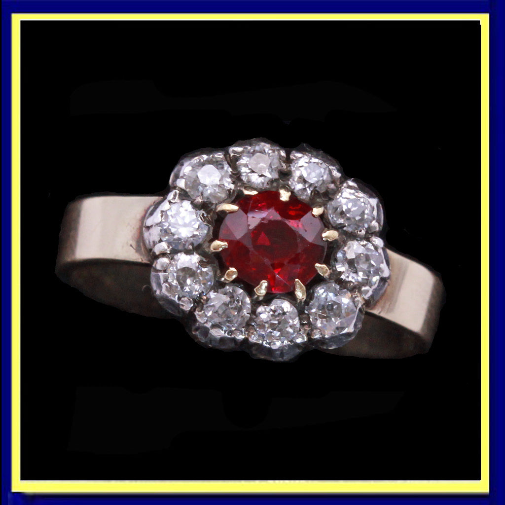 Antique Vintage Ring Ruby Diamonds 14k Gold c1930 Hungarian Engagement (7195)