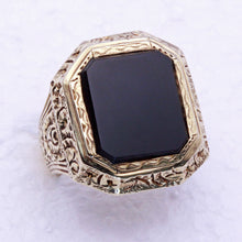 Antique Man's Signet Ring 14k Gold Onyx Austro-Hungary Large Masculine (7197)