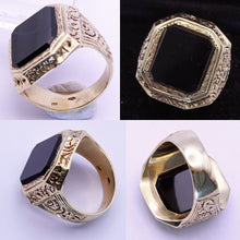 Antique Man's Signet Ring 14k Gold Onyx Austro-Hungary Large Masculine (7197)