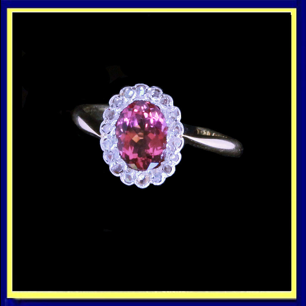 antique Victorian ring pink tourmaline diamonds gold platinum English