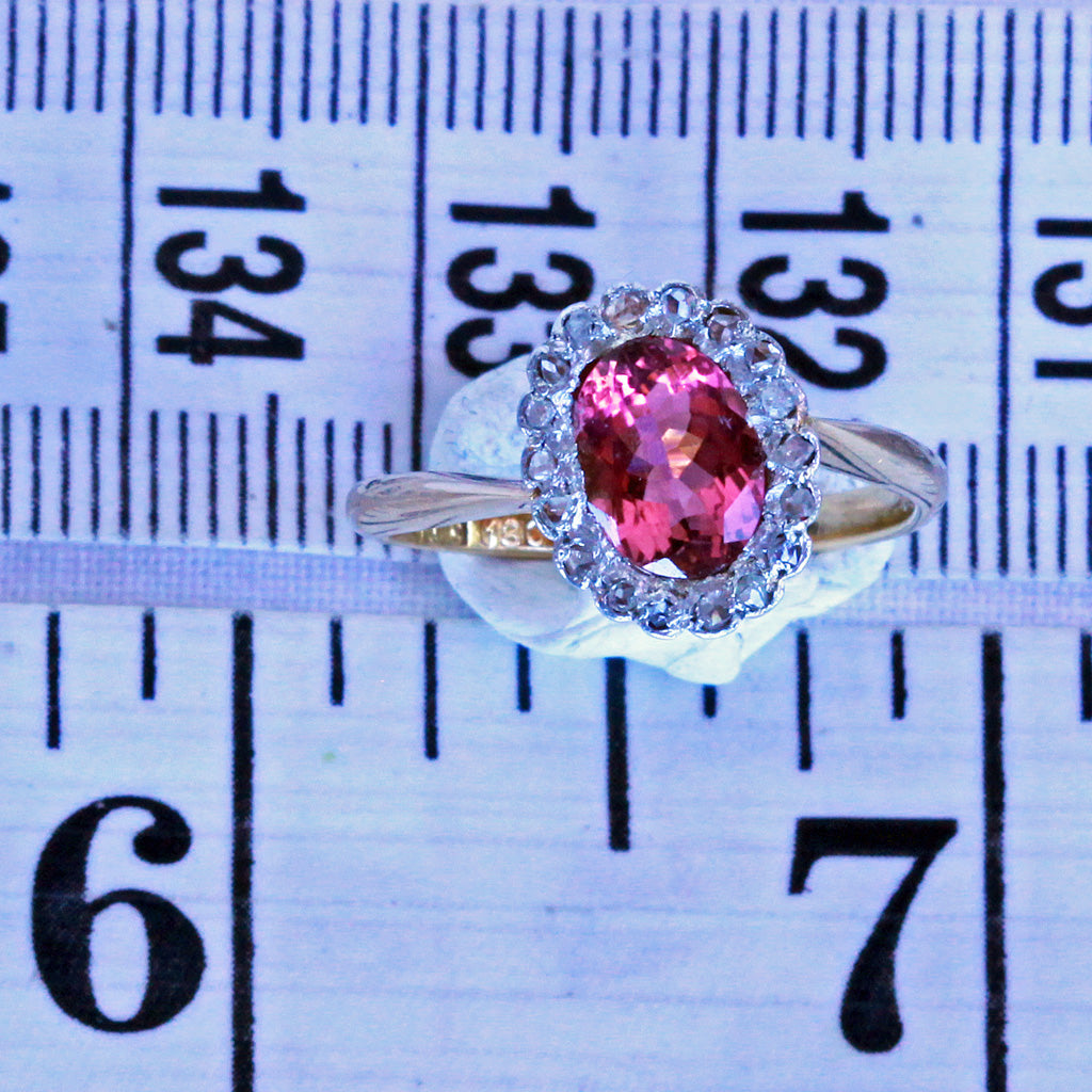 Antique Victorian Ring Pink Tourmaline Diamonds Gold Platinum English (7212)