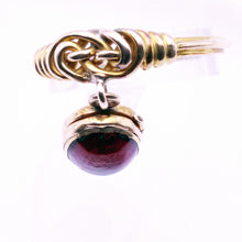 Antique Victorian Ring Celtic Marriage Knot Dangle Locket Garnet 18k Gold (7213)
