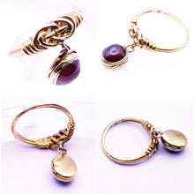 Antique Victorian Ring Celtic Marriage Knot Dangle Locket Garnet 18k Gold (7213)