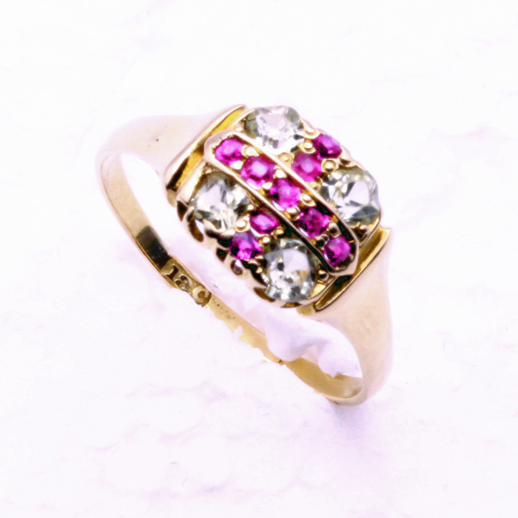 Antique Victorian Ring 18k Gold Rubies Peridot Cross Unisex Man or Woman (7216)