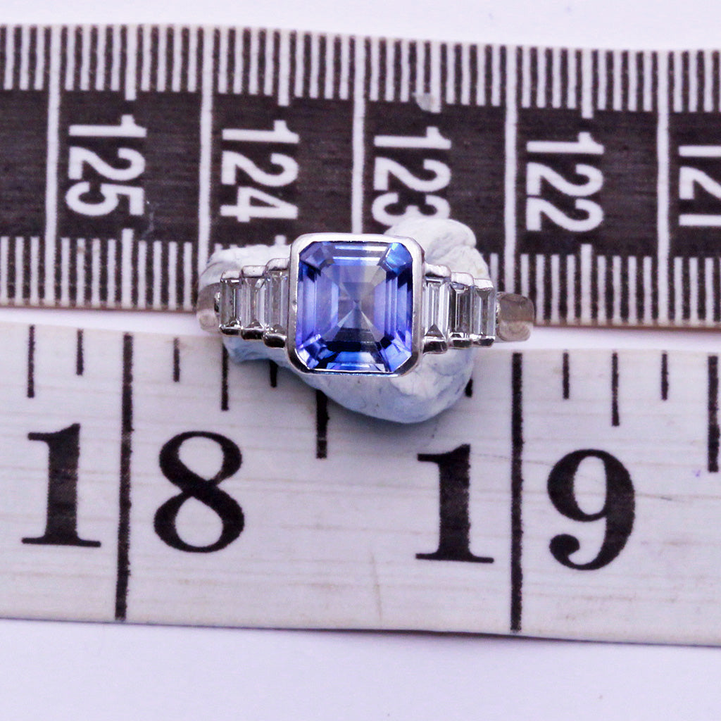Sapphire and Diamond Ring French 18k white gold Art Deco style not old (7227)