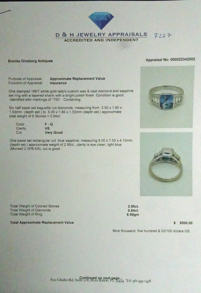 Sapphire and Diamond Ring French 18k white gold Art Deco style not old (7227)