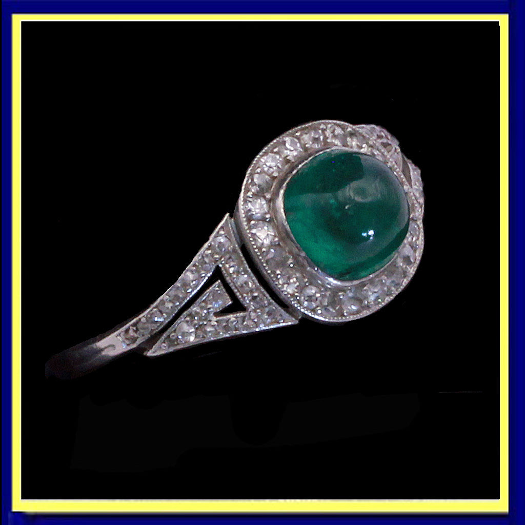 antique art deco ring sugarloaf emerald diamonds platinum French certificate