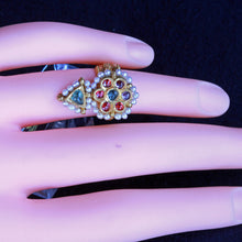 Antique / vintage ring 18k gold sapphires rubies pearl Indian lacy (7251)