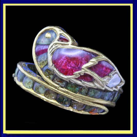 antique ring gold rubies emeralds diamond enamel bird indian
