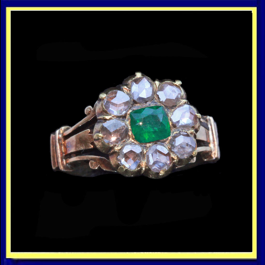 antique vintage ring emerald diamonds gold Indian