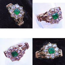Antique vintage ring emerald diamonds 18k gold Indian (7256)