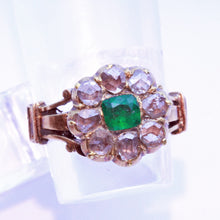 Antique vintage ring emerald diamonds 18k gold Indian (7256)