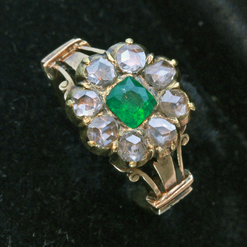 Antique vintage ring emerald diamonds 18k gold Indian (7256)