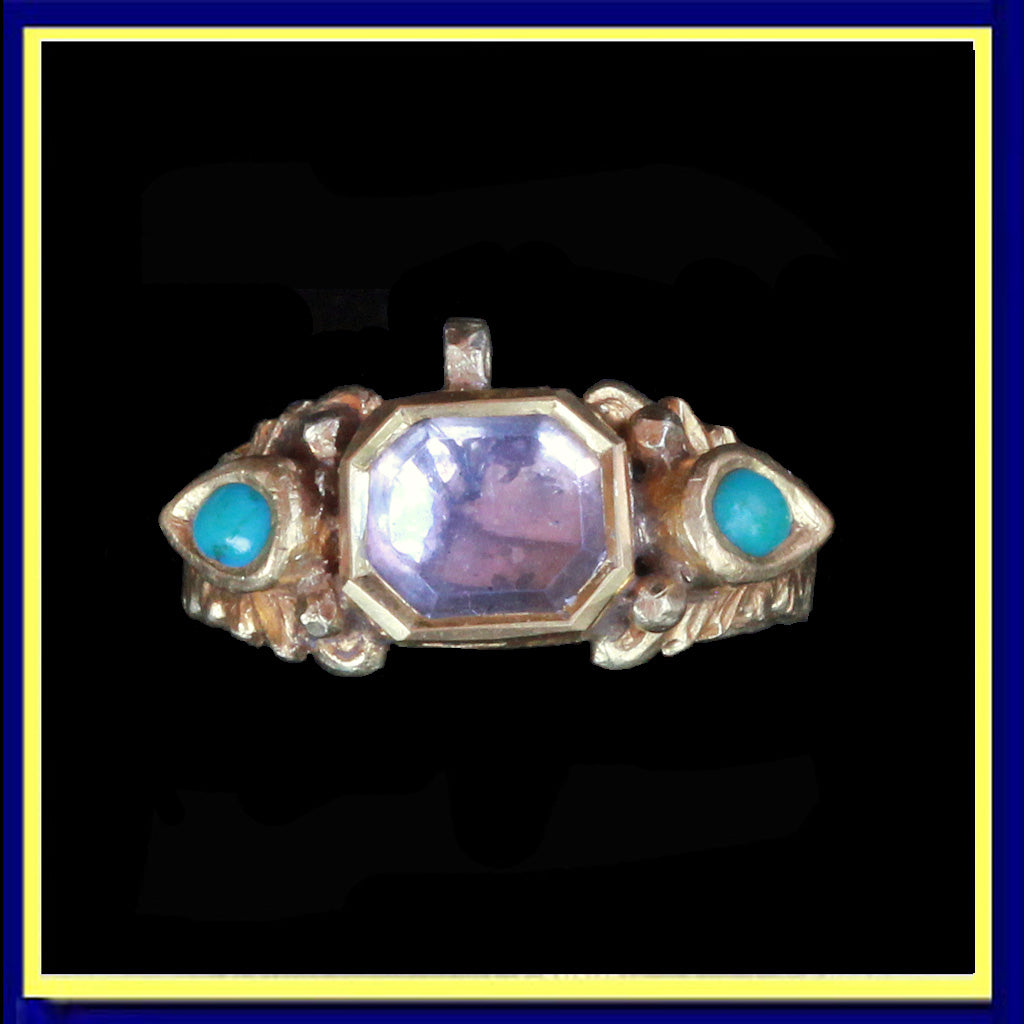 antique vintage ring gold turquoise rock crystal Rajastan India