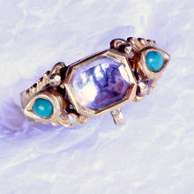 Antique Vintage Ring 22k Gold Turquoise Rock Crystal Rajastan India (7257)