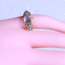 Antique Vintage Ring 22k Gold Turquoise Rock Crystal Rajastan India (7257)