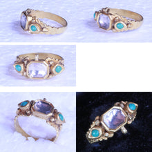 Antique Vintage Ring 22k Gold Turquoise Rock Crystal Rajastan India (7257)