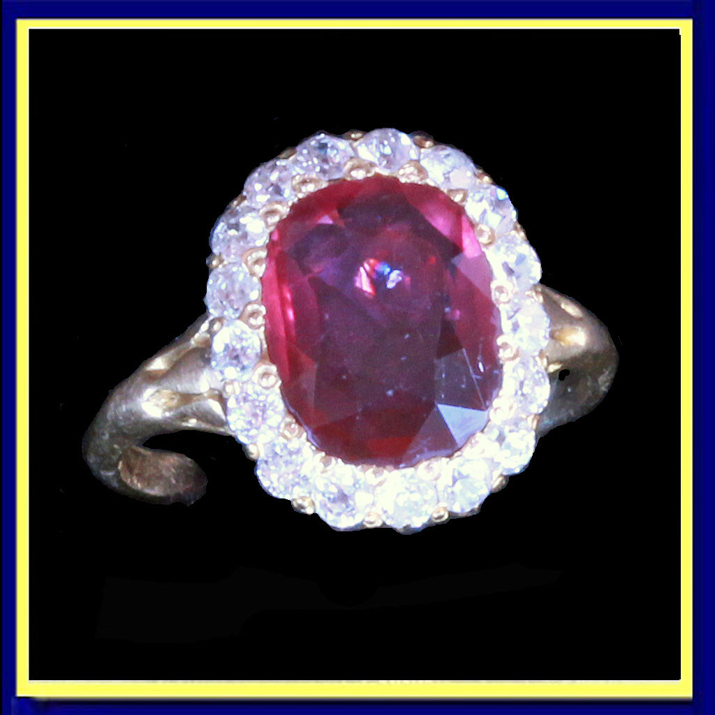 antique Edwardian ring ruby cushion diamonds gold