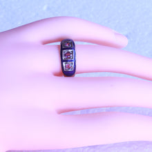 Antique Victorian ring gold almandine garnets blue enamel English unisex (7267)