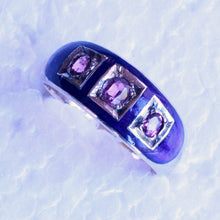 Antique Victorian ring gold almandine garnets blue enamel English unisex (7267)