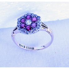 Antique Victorian Edwardian ring 18k gold diamond ruby flower appraisal (7270)