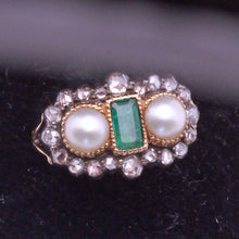 Antique Victorian Ring 18ct gold emerald diamonds pearls English (7278)
