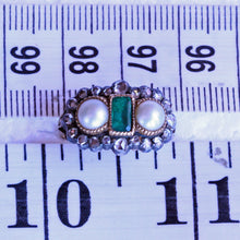 Antique Victorian Ring 18ct gold emerald diamonds pearls English (7278)