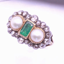 Antique Victorian Ring 18ct gold emerald diamonds pearls English (7278)