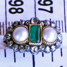 Antique Victorian Ring 18ct gold emerald diamonds pearls English (7278)