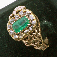 Antique Victorian ring 14k gold emerald diamonds unisex w appraisal (7288)